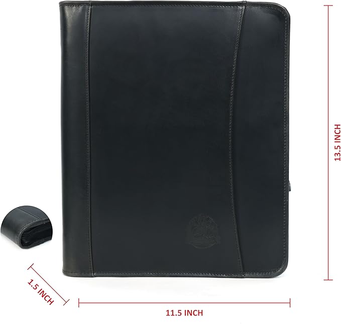 Leather Portfolio for Men, Portfolio Organizer with Zipper for Men Women, Leather Padfolios Business Resume Legal Pad Notebook Binder for A4/Pad (Black)