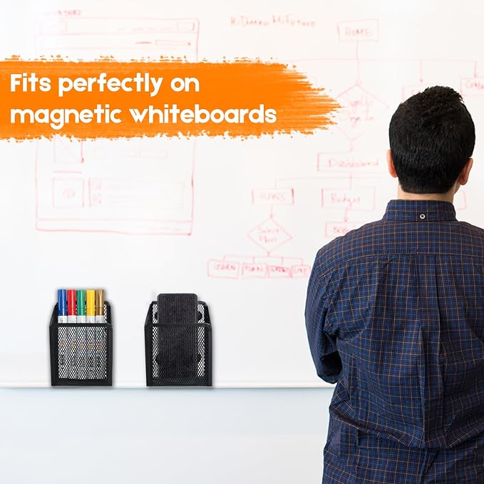 Ameceres Magnetic Pencil Holder - Extra Strong Magnets Mesh Marker Holder Perfect for Whiteboard, Refrigerator and Locker Accessories (1-Compartment (2 Packs))
