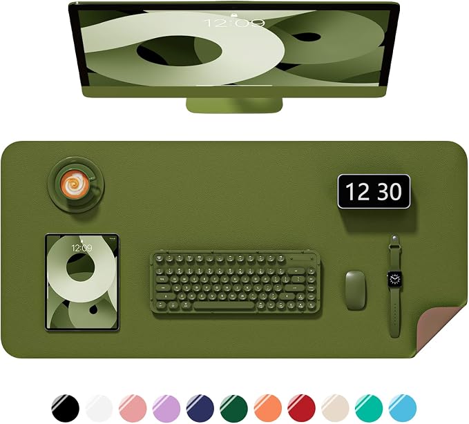 Desk Pad, 35.5" x 17" PU Leather Non-Slip Desk Mat Large Mouse Pad for Desktop, Waterproof Laptop Computer Writing Mat for Office, Home, Work, Gaming, Grass Green