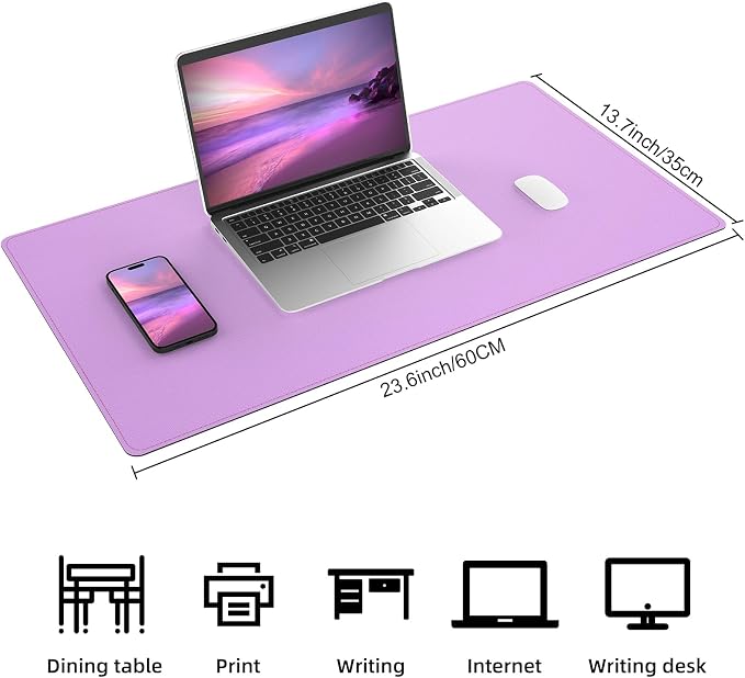 AFIING Cork Desk Mat,Purple, 23.6" x 13.8", Desk Pad Protector | Dual-Sided Natural Cork & PU Leather, Non-Slip, Waterproof, For Office, Home & Gaming
