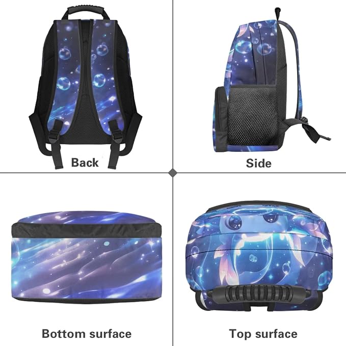 Blue Axolotl School Backpack for Girls, 4PCS Cartoon Bookbag Set with Insulated Lunch Bag & Pencil Case, 17 Inch Elementary Backpack for Kids Ages 6-8 1st 2nd 3rd Grade