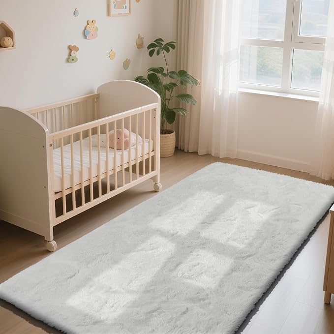 Soft Runner Rugs for Bedroom, White 3x7 Area Rugs Fluffy Rug Shag Area Rug Carpet, Bedside Rug for Living Room Bedroom Room Home Decor