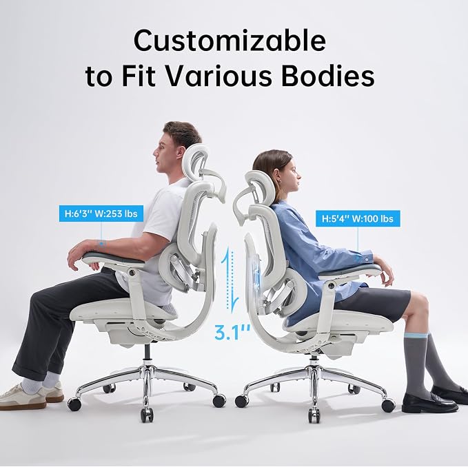 SIHOO Doro C300 Pro V2 Ergonomic Office Chair Without Footrest, Full-Body Adaptive Support, 8D Armrest & Breathable Mesh, Comfy High Back Desk Chair for Long Hours, 135° Recline, 2 Packs, White