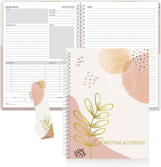 SUNEE Half Meeting Half Note - 7.5"x10" Professional Notebooks for Work - 160 Pages, B5 Size Project Planner, Spiral Meeting Agenda/Minutes Organizer for Women Men, Note Taking, Office & Business