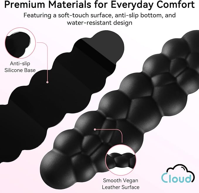 Sushret Cloud Wrist Rest for Computer Keyboard, 4-in-1 Memory Foam Leather Cloud Keyboard Wrist Rest and Mouse Pad Set with Ergonomic Support for Arm and Palm Cushion, Gaming/Work Setup, Black