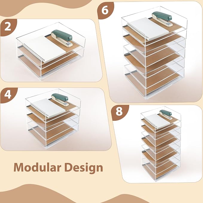 4 Pack Acrylic Paper Tray Organizer for Desk Clear File Organizer,Acrylic Desk Organizers and Accessories Sorter,Perfect for File Paper, Ipad, Letter, A4 Office File, Books, Notes.