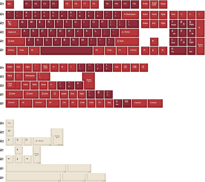 Jamon PBT Double Shot Keycap Set,174 Keys Red Custom Key Cap Keycaps 70 Percent Cherry Profile Keycaps for 61/64/68/84/87/100/104/108 Mechanical Keyboard