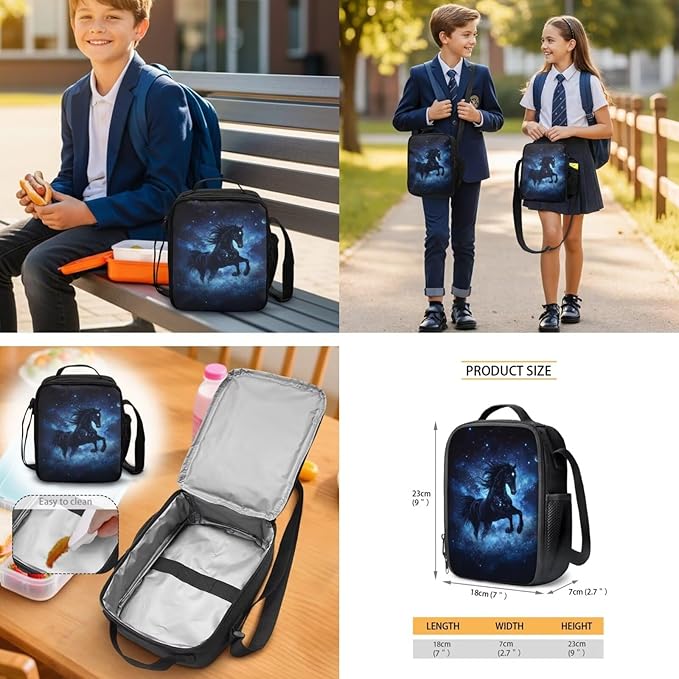 Horse Backpack with Lunch Bag for School Boys School Bags Large 17 Inch Lightweight Bookbags with Padded Zippered Pocket for Kids Teens Ages 8-10