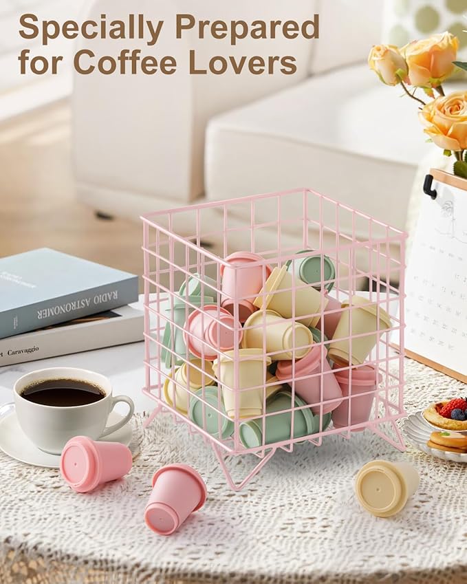 K Cup Holder, Coffee Pod Holder for Countertop, Pink, 5.3x5.3x6.3 Inch | Coffee Bar Organizer, K Cup Holders for Counter, Large Capacity Coffee Pods Organizer, for Kitchen Counter & Office Desktop