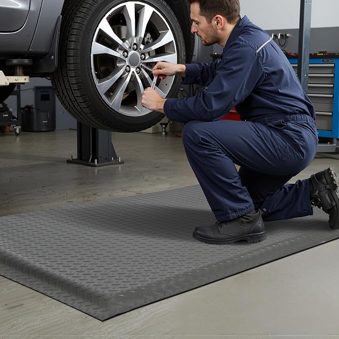 Nisorpa Anti Fatigue Mats Industrial 2' x 3' Ergonomic Standing Mat 15/16" Extra Thick Shop Floor Mat Kitchen Mats Heavy Duty Commercial Diamond Plate Support for Leg & Back Pain, Grey