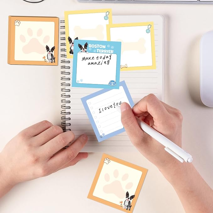 Boston Terrier Sticky Notes Gifts - 9 Pack Funny Dog Notepads 3x3 Inches, Cute Puppy Self-Stick Memo Pads School Office Supplies, Boston Terrier Gifts for Women Men (450 Sheets)