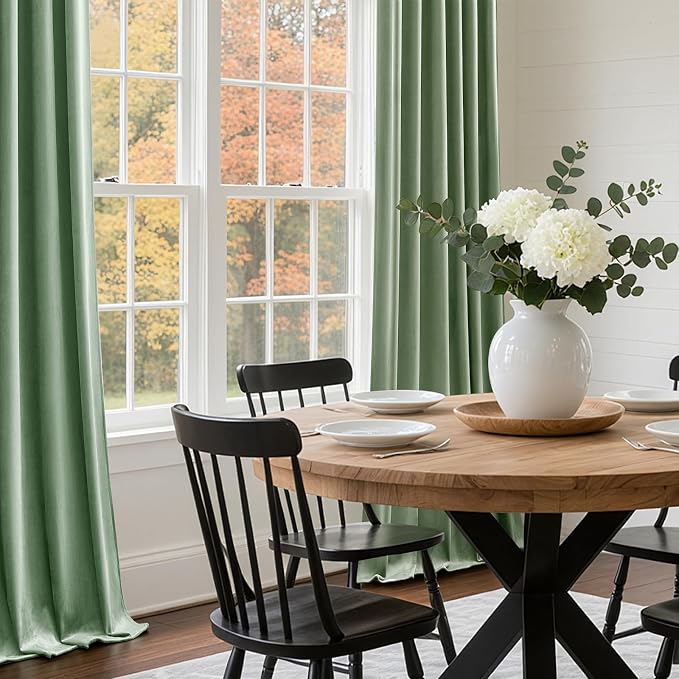 Extra Long Sage Green Velvet Curtains 102 Inches for Living Room, Thermal Insulated Room Darkening Curtain Sound Reducing Privacy Drapes for Office, Back Tab Rod Pocket, W52 x L102, 2 Panels