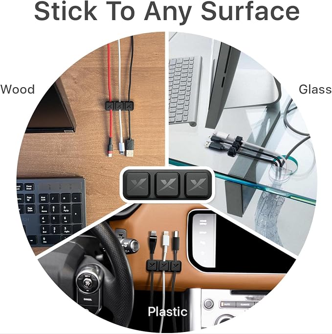 Magnetic Cable Holders X-Protector 2 Triples - Premium Cable Clips - Self-Adhesive Cable Holder for Car - Cord Organizer for Desk - Cable Organizer - Black Wire Organizer - Cord Management for Wires!
