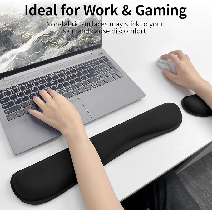 Bloss 2 Wrist Rest Support for Mouse Pad & Keyboard Set, Ergonomic Design Wrist Support Pad for Keyboard, Soft Memory Foam Desk Pads Support Hand and Arm Easy Typing Pain Relief - Black