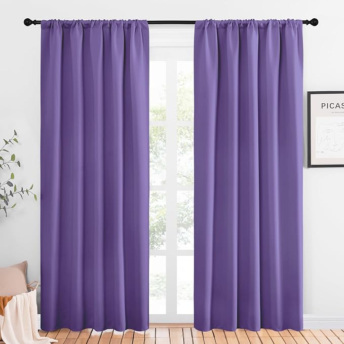 NICETOWN Window Curtains Blackout Drapes, Lilac Purple, 1 Pair, 52 by 84-Inch, Thermal Insulated Solid Rod Pocket Blackout Curtains/Draperies for Living Room