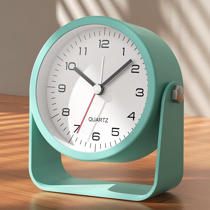 AYRELY® 3.5" Small Analog Travel Alarm Clock, Battery Operated Desk Clock | Cute Table Clock with Light, Adjustable Angle, Bedside, Bedrooms, Kids' Rooms and Living Room Decor (Light Blue)