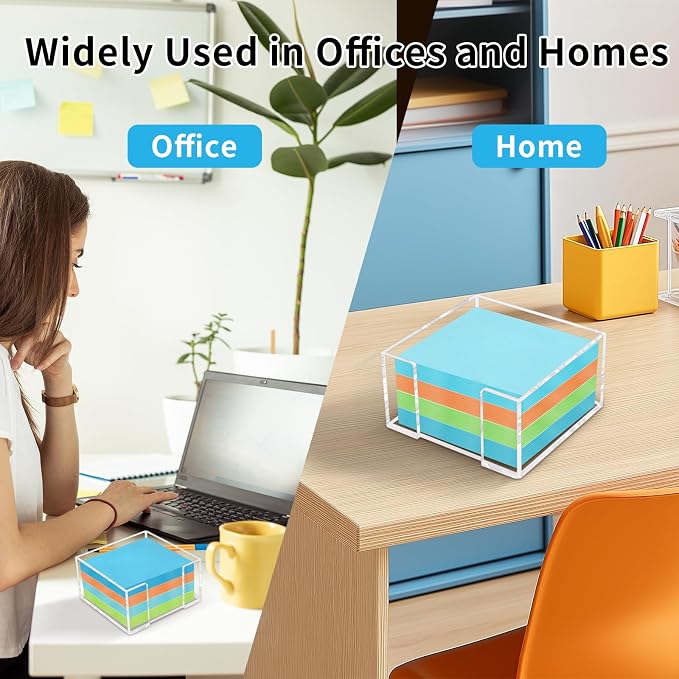 Acrylic Sticky Note Holder, 3 x 3 Inch Post It Note Holde | Clear Cute Post It Note Dispenser, Thick Notepad Holder, Acrylic Desk Organizer for Office, Home, Dorm, Classroom Desk
