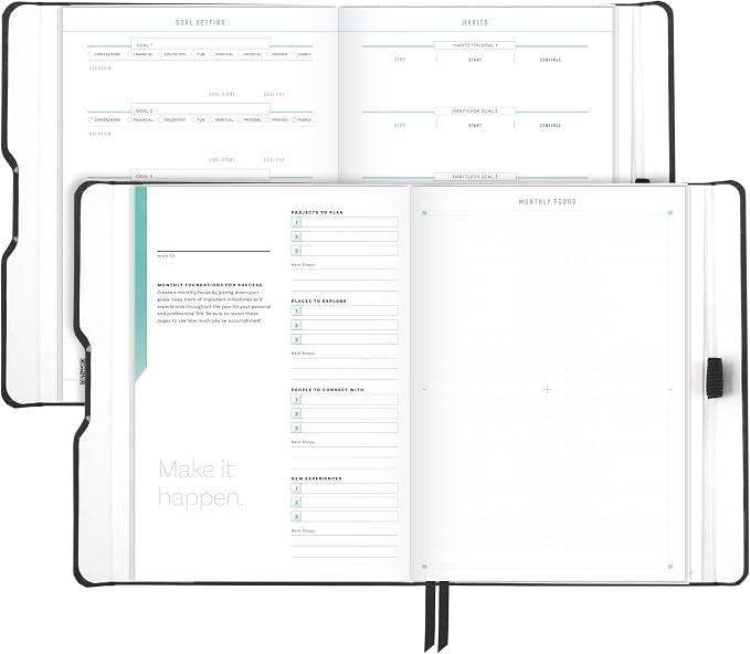 AT-A-GLANCE Undated Planner, Weekly & Monthly Goal Setting Journal, Track Progress, Create Habits, 5-3/4" x 8-1/4", Foundation, Black (FD2-200-05)