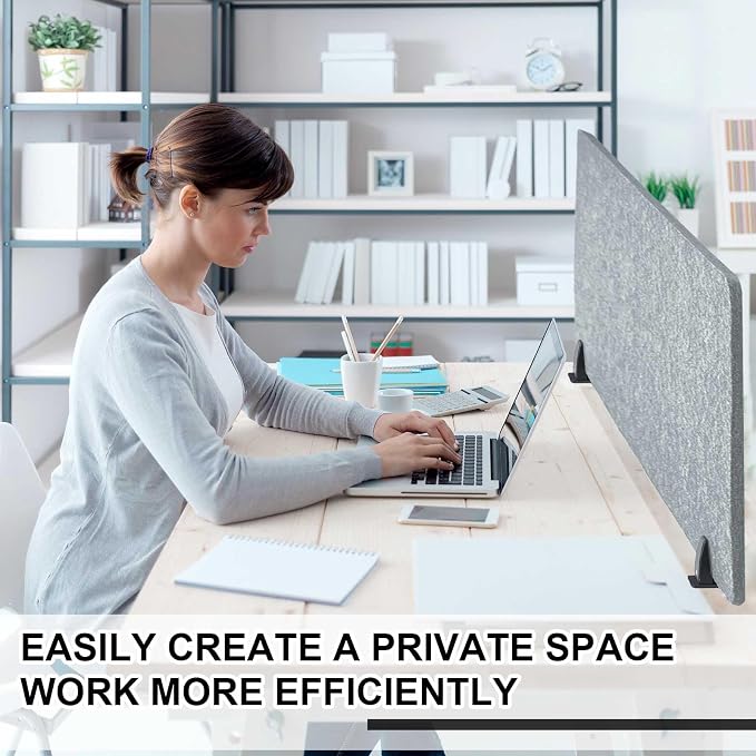Colarr Sound Proof Dividers with Clamp 16 x 47 '' Mounted Desk Divider Privacy Panel Acoustic Absorbing Desk Partition Boards for Privacy Office Desktop Accessories Reduce Distractions (Light Grey)