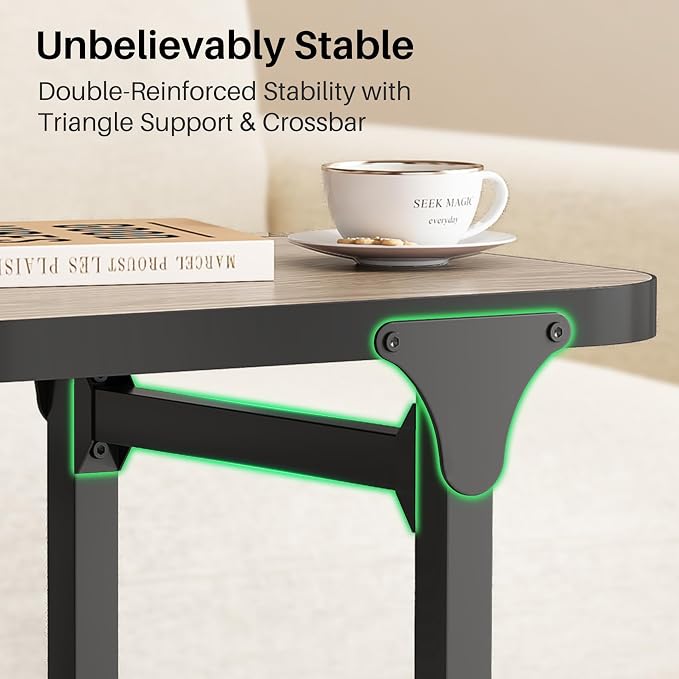 Kitstorack Height Adjustable End Table, Small Side Table for Couch, Sofa Table with Metal Frame for Living Room, Bedroom, Bedside C Shaped Table,Greige