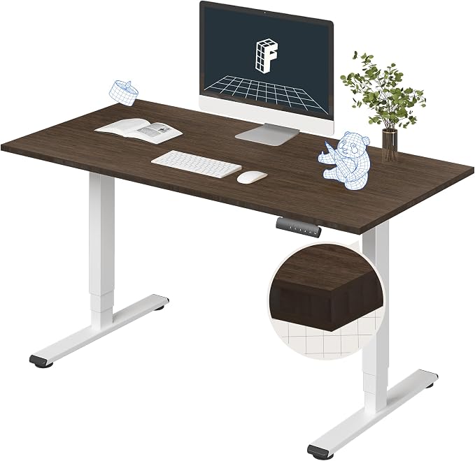 FLEXISPOT E6 Bamboo 3-Stage Dual Motor Electric Standing Desk 55 x 28 Sit Stand Up Desk, Holds 220 lbs, Adjustable Height w/Memory Presets, Solid Walnut Bamboo Desktop & White Frame, Ships in 2 Boxes