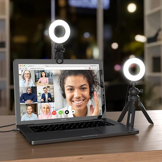 Ring Light with Tripod and Clamp, [3 Color, 5 Brightness & Timer] USB Plug Clip On Lights for Laptop Working Distance Learning Zoom Call Self Broadcasting Live Streaming Video Conference Lighting