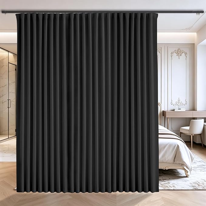 Floor to Ceiling Curtains for Wall Ceiling Mount Track, Blackout Privacy Room Divider for Ceiling Track System or Rod with Hooks, Room Separator Extra Wide, 100W x 144L, 1 Panel