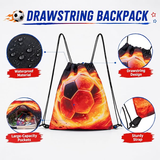 DIGOBAY 61PCS Soccer School Supplies Set for kid Boys, Teen Back to School stationery Supplies with Pencil Case Drawstring Bag Spiral Notebooks Pens Pencils Tattoos Wristbands Gift Box