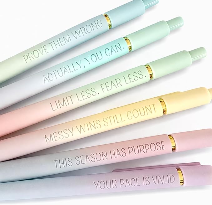 6-Pen Set | Motivational Mantras Soft-Touch Engraved Gel Pens｜Words of Empowerment Uplifting Affirmation for Her Graduation Birthday｜Office Supplies (Gold Ombre)