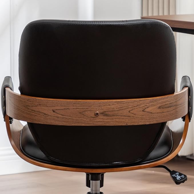 Conference Table Chair with Walnut Finish,Mid Century Modern Office Chair | Ergonomic Curved Back, Bentwood Frame, 360° Swivel & Rocking Function, Height Adjustable 19"-23", Support Up to 350lbs