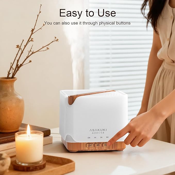 ASAKUKI Smart WiFi Essential Oil Diffuser, Large 700 ml Cool Mist Humidifier, Easy Connect with Alexa and Google Home, Phone App & Voice Control, Customized Schedule Timers and LED Light