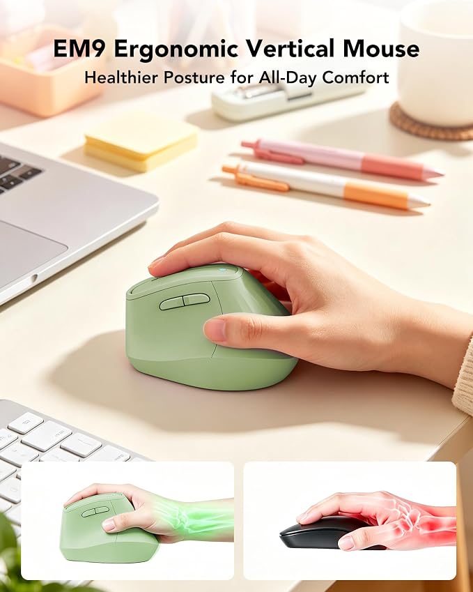 KYSONA Ergonomic Mouse Wireless, Bluetooth Vertical Mouse, 5-Level Adjustable DPI, 2.4G Silent Switch Mice for Windows, MacOS, IPadOS, Laptop, PC, Olive Green