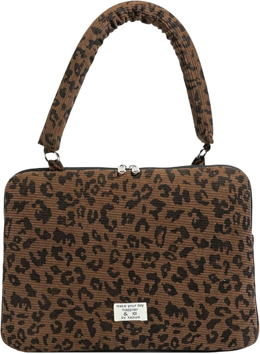 Leopard Print Laptop Case 11, 13,15 Inch Quilted Laptop Sleeve Soft Protective Cheetah Computer Sleeve for MacBook (Coffee, with Strap, 13 Inch)