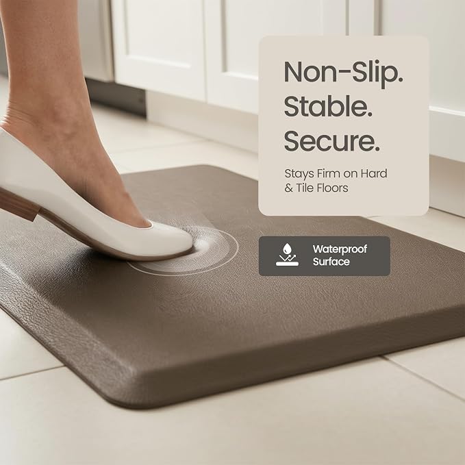 Anti Fatigue Kitchen Mats for Floor | Padded Kitchen Rugs | Non Slip, Cushioned Standing Desk Mat | Waterproof Floor Mat for Home and Office | 17.3" x 28" X 0.47", Brown, 1-Pack | More Décor