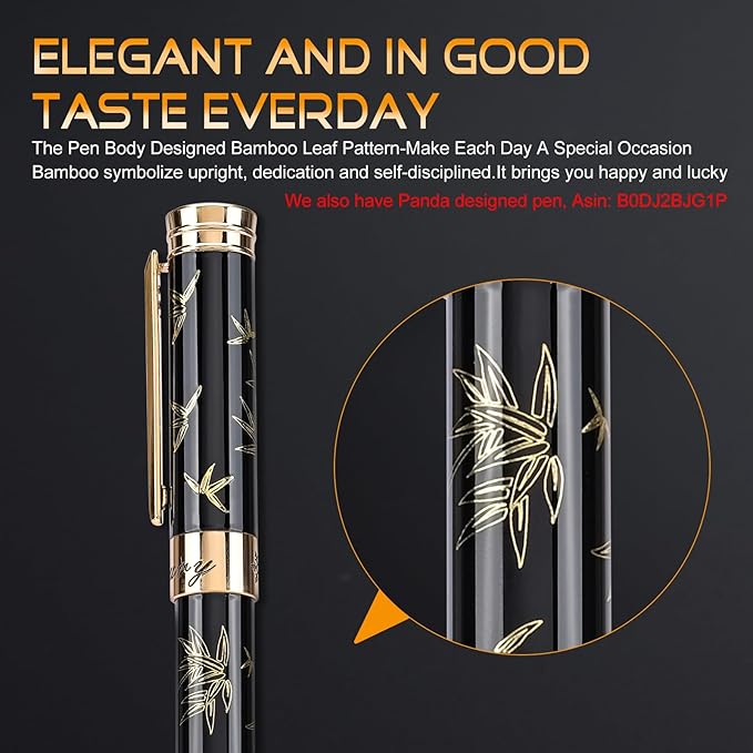 Black Rollerball Pens-Luxury Pens for Women Men, 24K Gold Trim Elegant Pen, Executive Gift Pen Set for Office Graduation Business Nice Roller Ball Pens