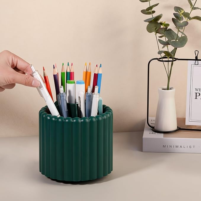 360° Rotating Pen Holder for Desk Removable Pencil Organizer, Teal Green | 7 Slots Pen Cup Cute Office Supplies and Accessories Plastic Desktop Storage Box Art Caddy for School, Work, Home