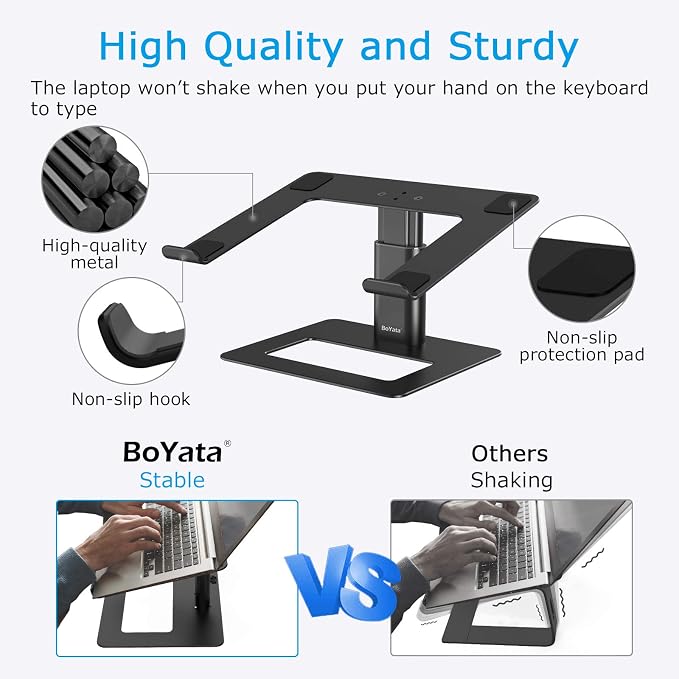 BoYata Laptop Stand, Ergonomic Aluminum Height Adjustable Computer Stand Laptop Riser Holder for Desk, Compatible with MacBook Pro/Air, Dell, Lenovo, HP, Samsung, More Laptops 11-17"
