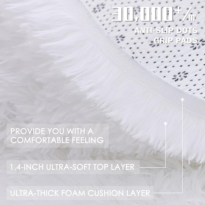 OLANLY White Round Rugs for Bedroom - Machine Washable, 6 ft Circle Area Rugs for Living Room, Soft and Fluffy Shaggy Carpet for Teen Girls and Boys, Nursery Rooms, Dorms, Home Decor Aesthetic