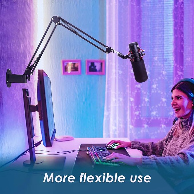 YOUSHARES Wall Mount QuadCast Boom Arm Stand with Mic Windscreen and Table Mount Clamp, Mic Stands and Holders Compatible with HyperX QuadCast S Microphone
