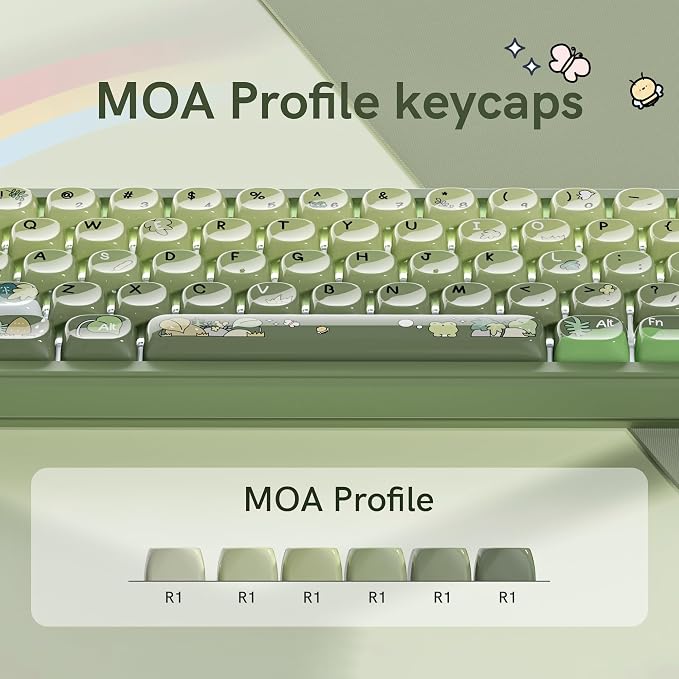 dagaladoo Cute Frog Keyboard keycaps Ceramic Style,Matcha Green moa keycap Set,dye Sublimation PBT Keyboard caps,128-keys keycap for Cherry Gateron MX Switches Mechanical Keyboards