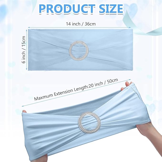 Tvoip 10PCS Chair Cover Stretch Band with Buckle Slider Sashes Bow Wedding Banquet Chair Decoration (Light Blue)
