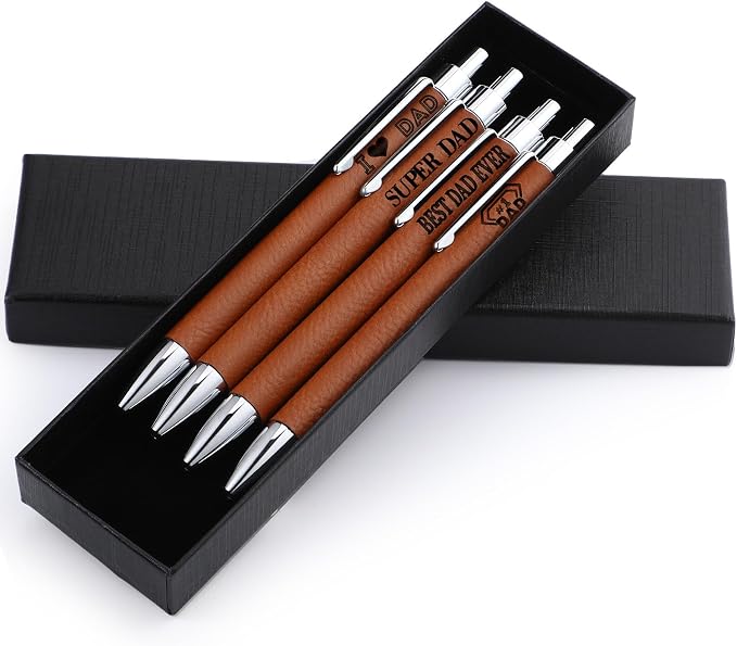 Sayglossy 4 Pcs Fathers Day Dad Gifts Best Dad Ever Leather Pen Sets Best Ever Gift from Daughter Son Family for Fathers Day Christmas Birthday