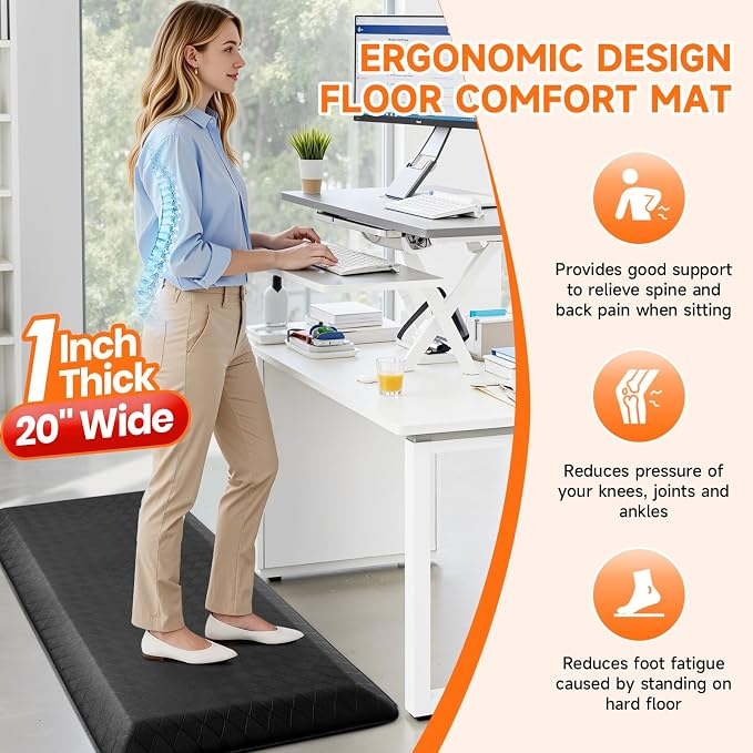 1" Thick Kitchen Mats for Floor, Water Resistant Floor Rug,Black/48" x 20" | Non-slip, Heavy Duty, Anti Fatigue Kitchen Rugs, Standing Desk Mat for Friends, Home, Office, Kitchen