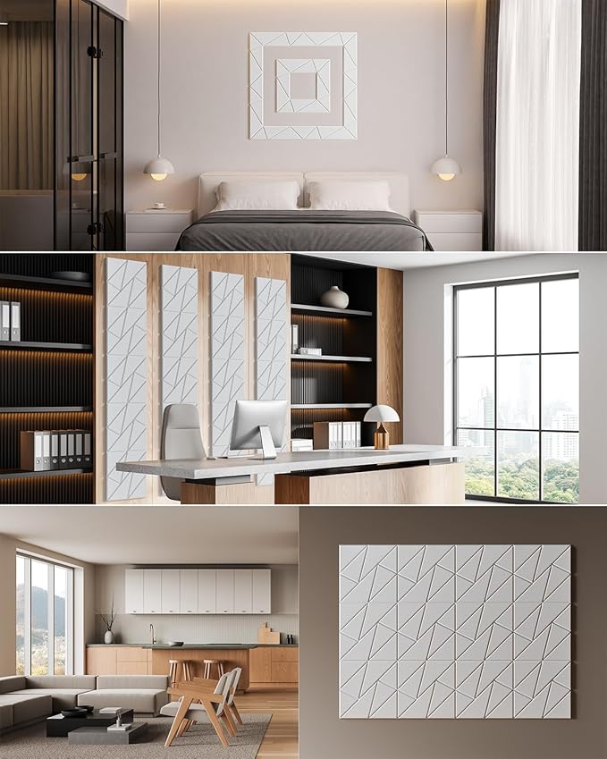 18-Pack Acoustic Panels,12"x12"x0.4" Soundproof Wall Panels, Peel & Stick Sound Proof Foam Panels for Walls, Geometric Noise Reduction Panels for Home Office,Studio (White)