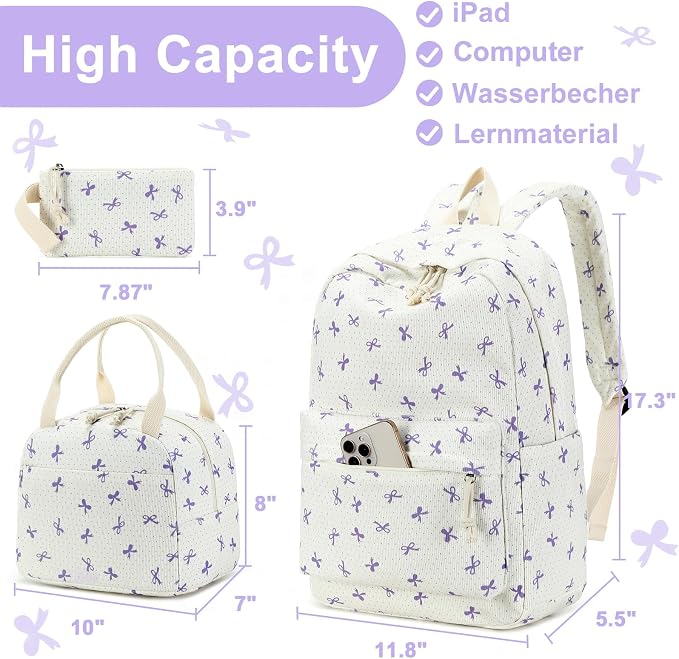 LEDAOU Backpack for Girls School Bag Kids Bookbag Teen Backpack Set Daypack with Lunch Bag and Pencil Case | Kids
