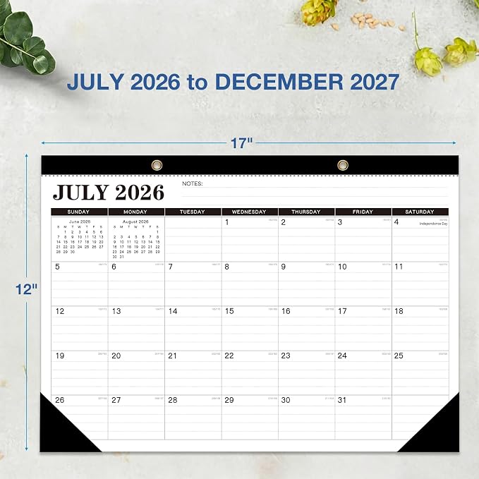 2026-2027 Desk Calendar - 18 Month Desk Calendar 2026-2027, Jul 2026 - Dec 2027, 17" x 12", Large Monthly Desktop Calendar with Daily Blocks, Thick Paper, Corner Protectors - (2 Stickers Included)