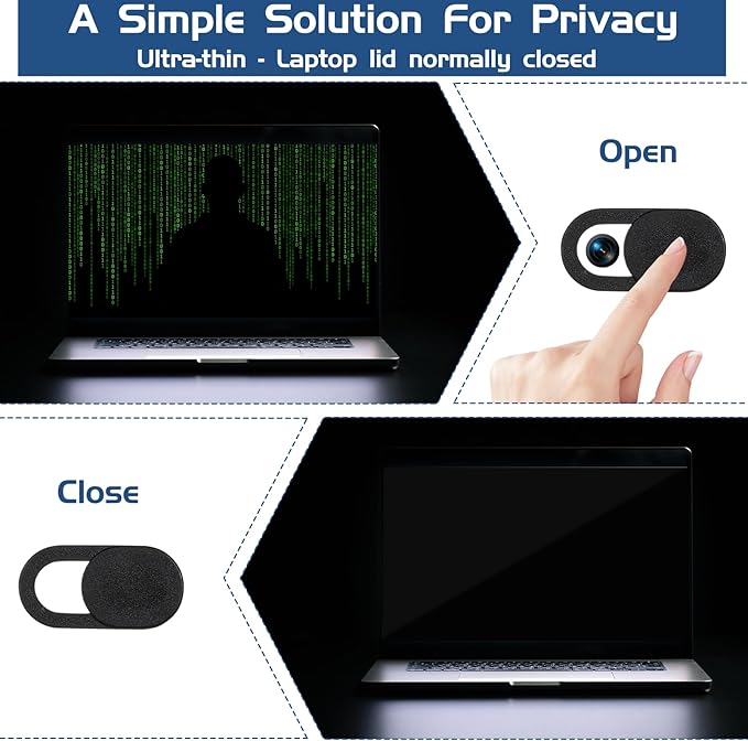 50 Pcs Webcam Cover Slide, 0.023 Inch Ultra-Thin Universal Laptop Camera Cover Slide Webcam Cover for Laptop, Computer(Black)