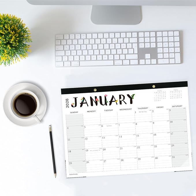 Desk Calendar 2026, 18 Months Calendar Runs from January 2026 to June 2027 Large 17 x 12 inch Desktop or Wall Monthly Calendar Planner for Home School or Office, Black