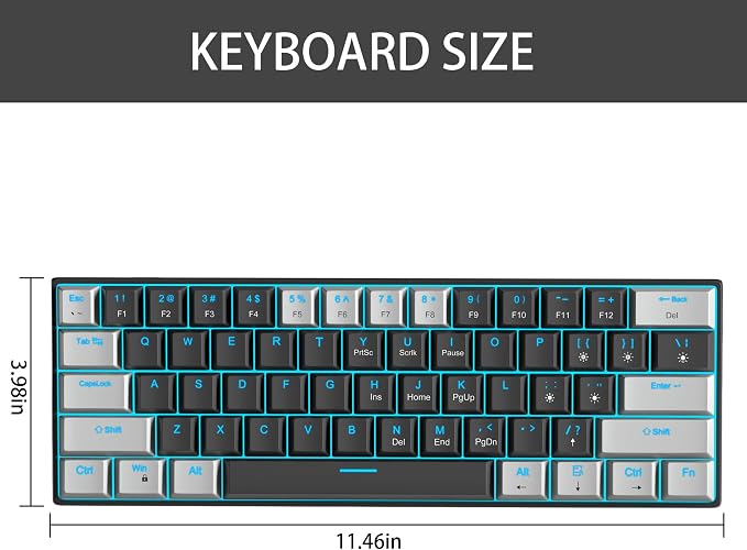 Camiysn 60% Mechanical Gaming Keyboard,Mixed Color Keycaps Gaming Keyboard with Linear Red Switches, Detachable Type-C Cable Mini Keyboard with Blue LED Light for PC/Laptop