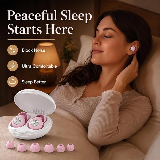 45dB Ear Plugs for Sleeping, Soft Silicone for Side Sleepers, 4 Sizes | Reusable soft silicone with XS/S/M/L sizes for side sleepers, concerts, flights and hotels; carrying case included.